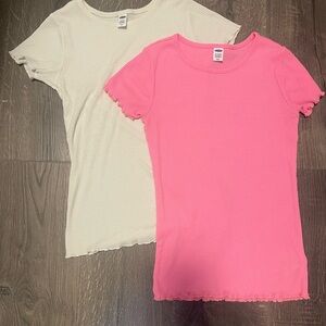 Kids Pink and Cream Ribbed T-Shirts Size 14